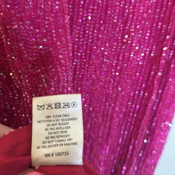 Retrofete Claire Beaded Sequin Mini Dress Size Large Hot Pink With Tie Waist - Picture 9 of 15